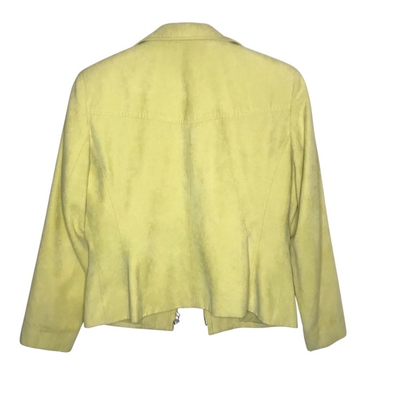 Women’s Yellow Zip Up Jacket Size M Faux Suede Moto Style Pockets Shoulder Pads - Picture 2 of 14
